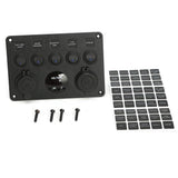 schakelpaneel boot 5 schakelaars / zekering / 12v / usb / voltmeter