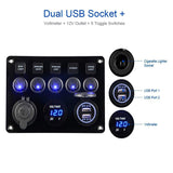 schakelpaneel boot 5 schakelaars / zekering / 12v / usb / voltmeter