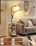 Luxe Vloerlamp met Tafel & USB-C – 3-in-1 Staande Lamp met Dimbare LED & Afstandsbediening (Hout/Zwart)