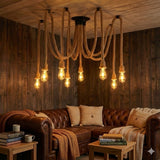 Industriële Hanglamp Touw 8 Armen - Vintage Spider Plafondlamp -