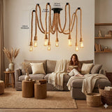 Industriële Hanglamp Touw 8 Armen - Vintage Spider Plafondlamp -