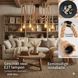 Industriële Hanglamp Touw 8 Armen - Vintage Spider Plafondlamp -