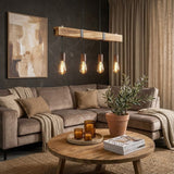Industriële Houten Eettafel Lamp  4-lichts