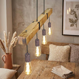 Industriële Houten Eettafel Lamp  4-lichts