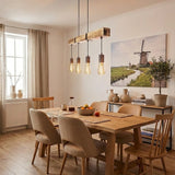 Industriële Houten Eettafel Lamp  4-lichts