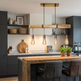 Industriële Houten Eettafel Lamp  4-lichts