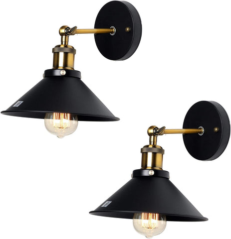 Industriéle Wandlamp Set van 2 - Zwart - Goud - lamp - Ijzer - Vintage - Retro - e27