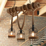 Hanglamp, henneptouw, ijzer industrieel Zwart