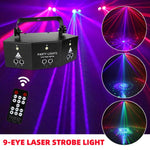 Disco Laser 9 in 1 Lichteffect met 6 roterende lasers + Stroboscoop + Par