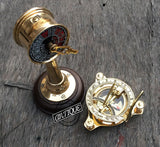 Kompas / zonnewijzer / scheepstelegraaf set /  antiek vintage