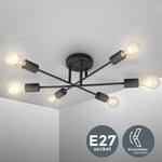 Plafondlamp  8x E 27 Fitting  Zwart  industrieel