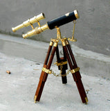 Telescoop verrekijker op houten statief antiek vintage